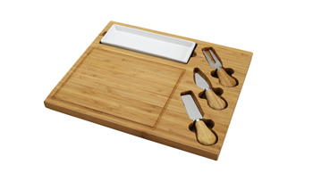 Bamboo Cheese Board/Charcuterie Serving Platter Tray with Dish, Cheese Knife Set & Cheese Markers